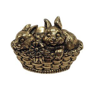 Vtg Avon Basket Of Bunnies Gold-Tone Lapel Pin Easter Floral Secure Back 1"